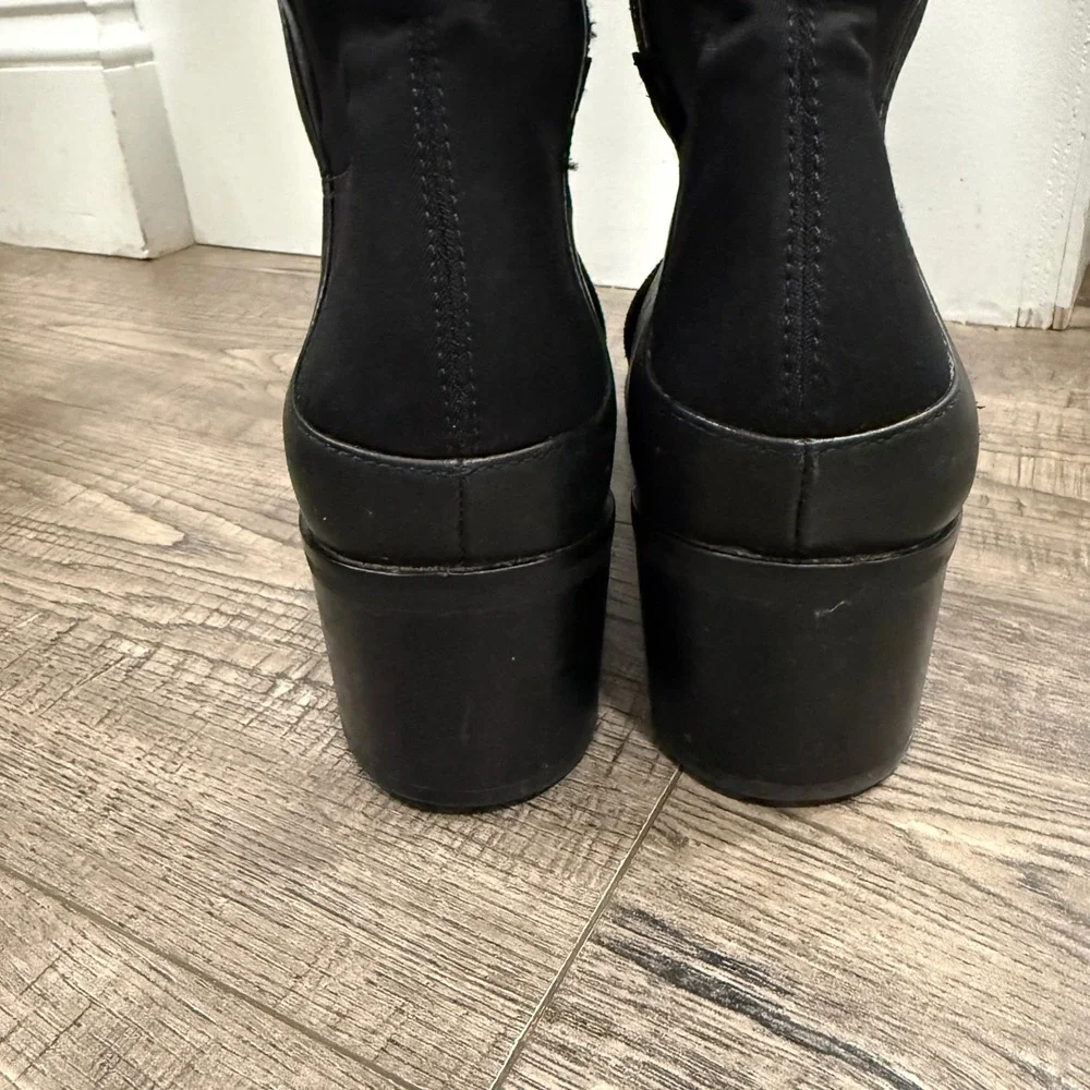 Via Spiga Womens Black Leather Over The Knee Block Heel Boots Almond Toe Zip